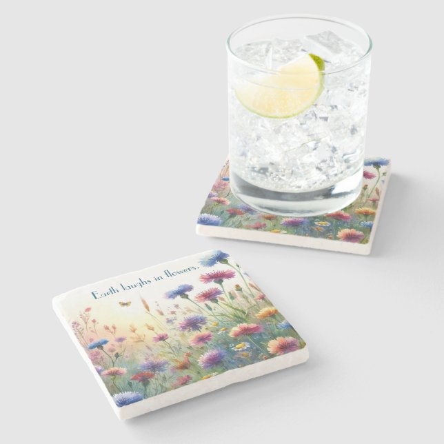 Porta-copo De Pedra Flores selvagens e citação (Lateral)