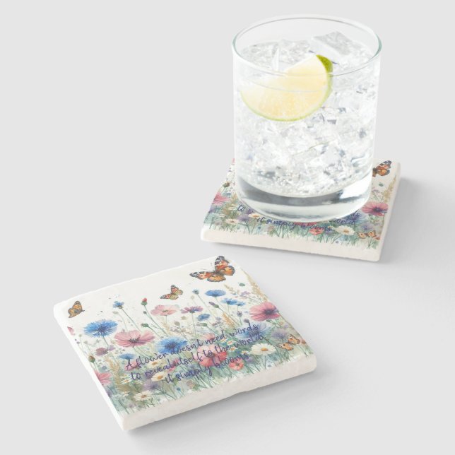 Porta-copo De Pedra Flores Selvagens e Cotação (Lateral)