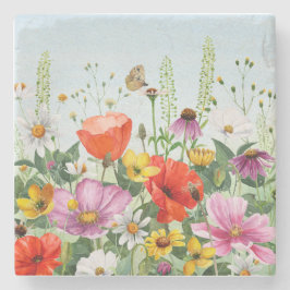 Porta-copo De Pedra Flores silvestres de aquarela