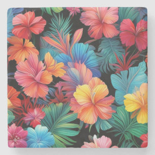Porta-copo De Pedra Flores Tropicais De Laranja Floral Com Folhas-6677