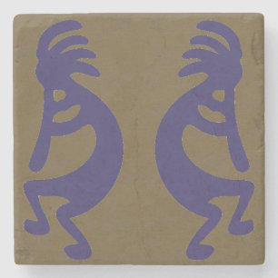 Porta-copo De Pedra Flute Playing Kokopelli Figura 1 - Azul em verde