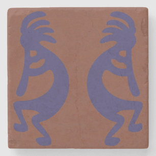 Porta-copo De Pedra Flute Playing Kokopelli Figura 1 - Azul no vermelh