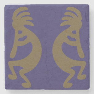 Porta-copo De Pedra Flute Playing Kokopelli Figura 1: Verde sobre azul
