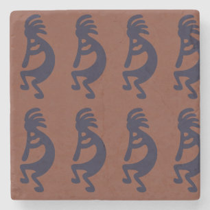 Porta-copo De Pedra Flute Playing Kokopelli Figura a preto no vermelho