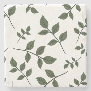 Porta-copo De Pedra Folhagem com Folhas Verdes em Branco