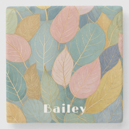 Porta-copo De Pedra Folhagem Whimsical: Folhas de Pastel