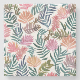 Porta-copo De Pedra Folhas Botânicas Aquarela | Floral Colorido Fofo