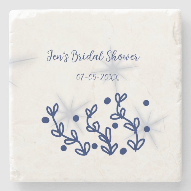 Porta-copo De Pedra Folhas de estrelas azuis luxo real chá de panela  (Frente)