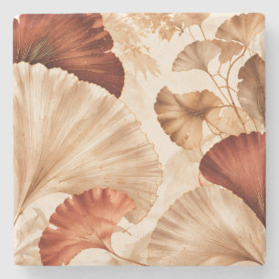 Porta-copo De Pedra Folhas de Ginkgo Douradas Desenho Botânico Elegant