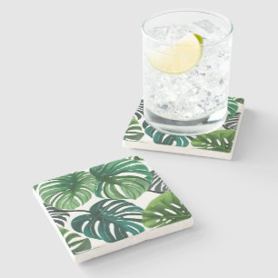 Porta-copo De Pedra Folhas de Monstera Aquarela Botânica Moderna