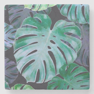 Porta-copo De Pedra Folhas de Monstera Tropicais