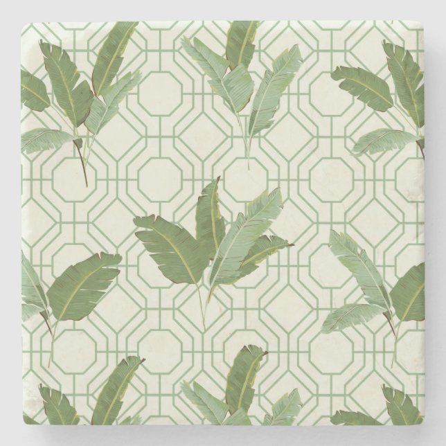 Porta-copo De Pedra Folhas de Palma Tropicais (Frente)