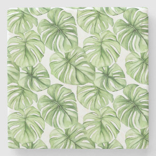 Porta-copo De Pedra Folhas de Palma Verde Tropicais