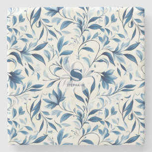 Porta-copo De Pedra Folhas de salsa azul Elegante - Fundo branco (1)