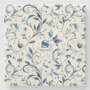 Porta-copo De Pedra Folhas de salsa azul Elegante - Fundo branco (2)