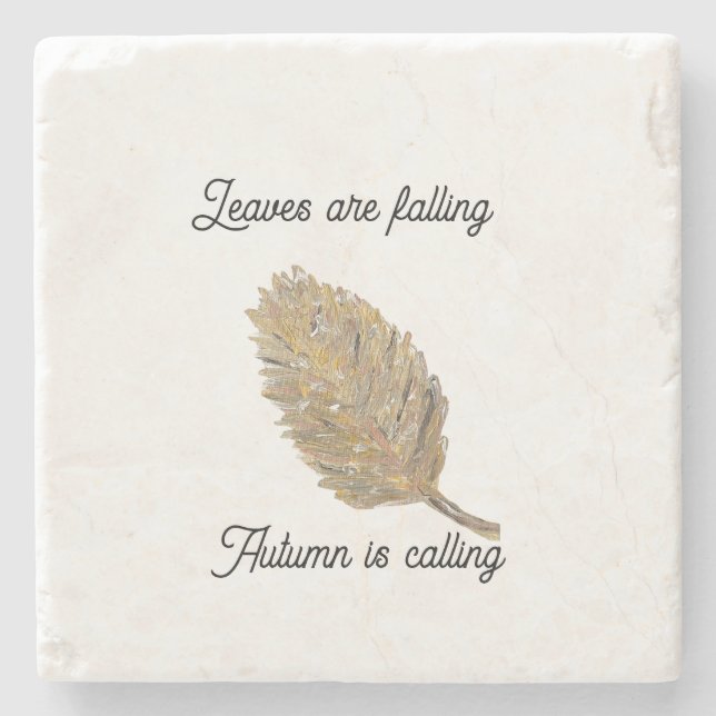 Porta-copo De Pedra Folhas estão caindo na Porta copos branca (Frente)