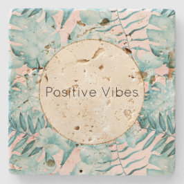 Porta-copo De Pedra Folhas tropicais Aqua Douradas personalizadas