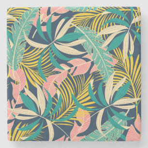 Porta-copo De Pedra Folhas tropicais coloridas: padrão de verão.