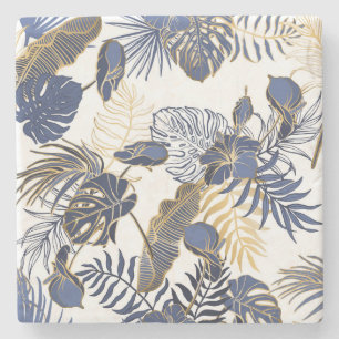 Porta-copo De Pedra Folhas tropicais, fundo sem costura na selva.