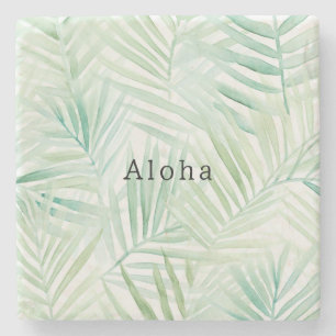 Porta-copo De Pedra Folhas Tropicais Verdes Aloha