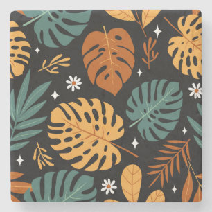 Porta-copo De Pedra Folhas Tropicais: Vintage Escuro Sem Olhos.