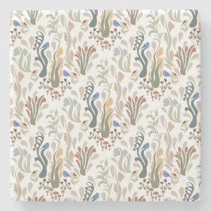 Porta-copo De Pedra Folk Art Meadow e Blue Bird na Terra Tones