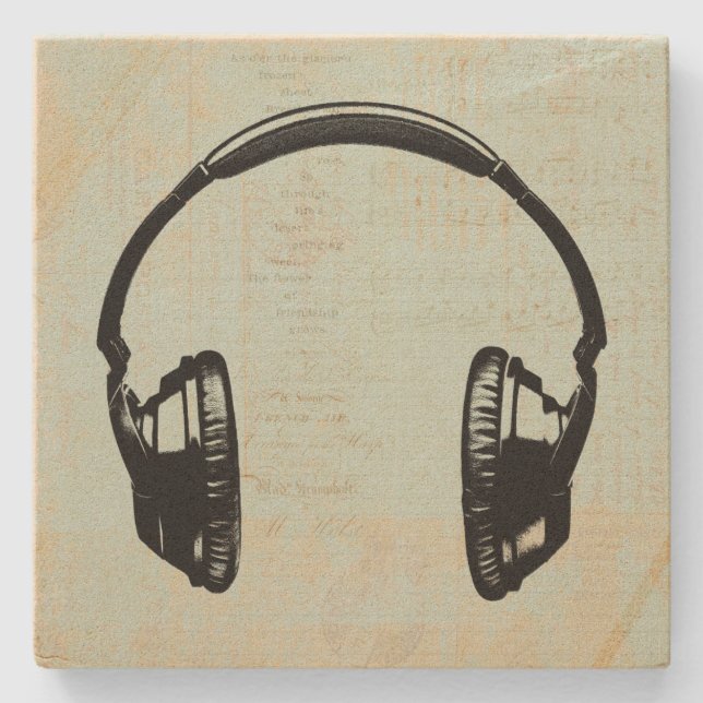 Porta-copo De Pedra Fones de ouvido com ilustração de música verde (Frente)