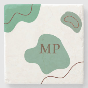 Porta-copo De Pedra Formas abstratas boho verdes adicionam letra monog