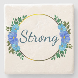 Porta-copo De Pedra Forte texto azul Floral Simples Encorajamento