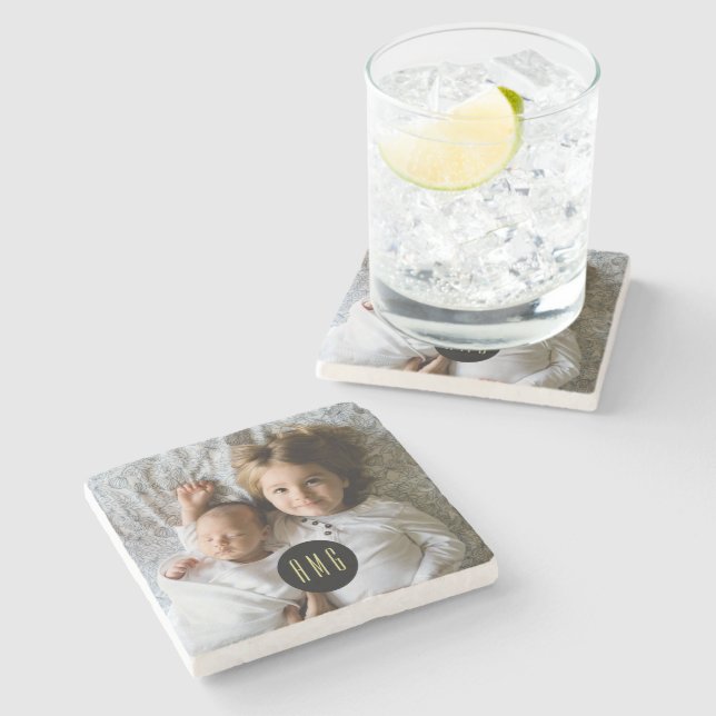 Porta-copo De Pedra Foto da família personalizada| Monograma (Lateral)