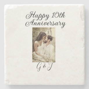 Porta-copo De Pedra Foto de 10º aniversário de casamento com nome da d