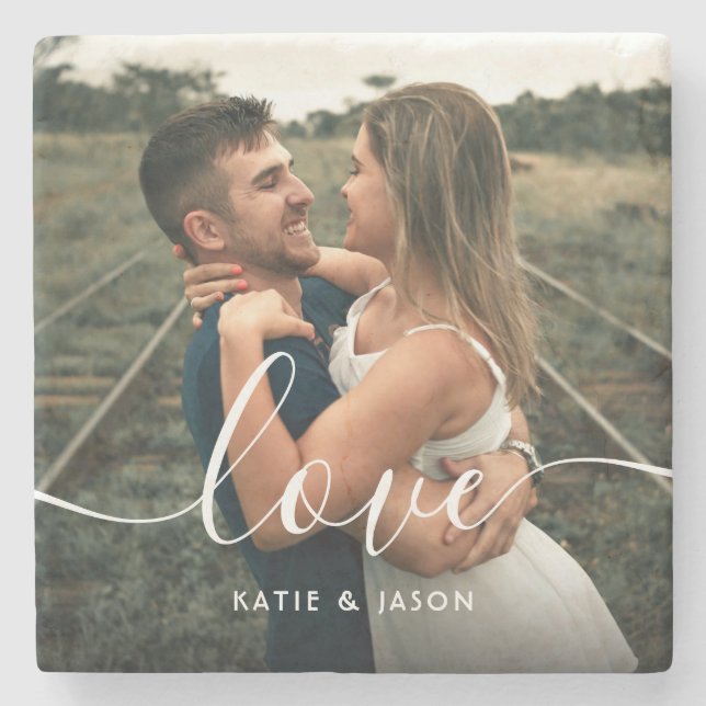 Porta-copo De Pedra Foto de Casamento de Amor Script (Frente)