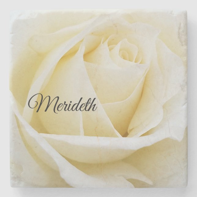 Porta-copo De Pedra Foto de Fechamento da Rosa Branca Pristine (Frente)