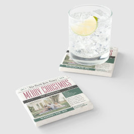 Porta-copo De Pedra Foto de Natal do Jornal sobre Férias Personalizada