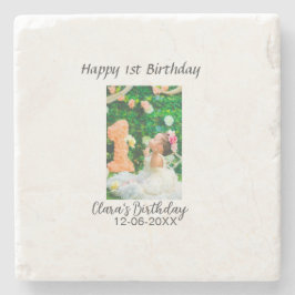 Porta-copo De Pedra Foto de primeiro aniversario feliz simples e elega