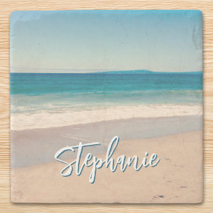 Porta-copo De Pedra Foto Personalizada da Praia Oceano Azul Cênica
