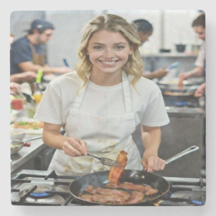 Porta-copo De Pedra Foto Personalizada de Bacon Cozinhando
