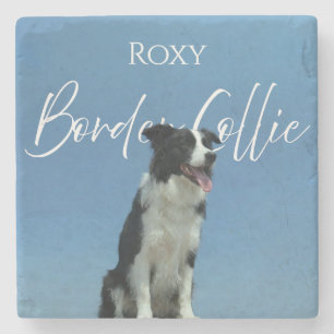 Porta-copo De Pedra Foto Personalizada de Border Collie com Tipografia