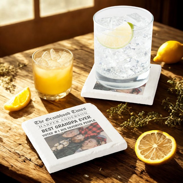 Porta-copo De Pedra Foto personalizada do melhor vovô nunca (Criador carregado)