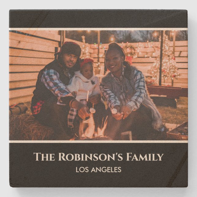 Porta-copo De Pedra Foto personalizada em quadro preto com texto sem p (Frente)