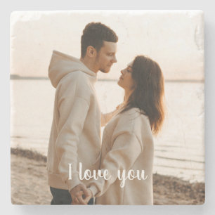 Porta-copo De Pedra Foto personalizada 'Eu Te Amo' no Dia dos Namorado
