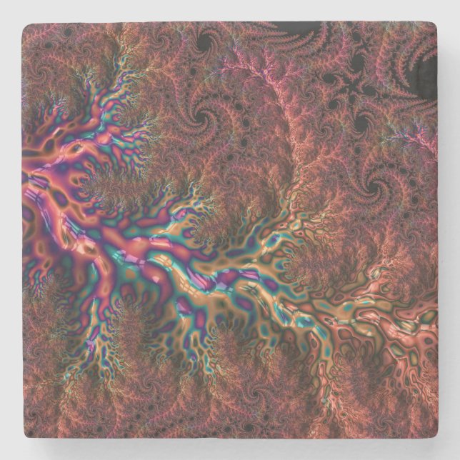Porta-copo De Pedra Fractal Colorida Funk Psicodélica Groovy Trippy (Frente)