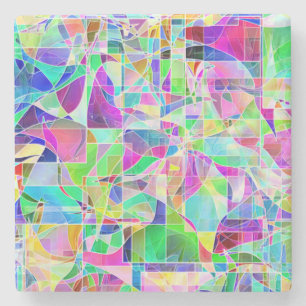 Porta-copo De Pedra Fragmentos geométricos abstrato, coloridos, branc