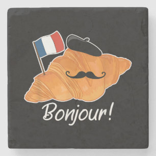 Porta-copo De Pedra Francês Croissant Lover França Bandeira Francófilo