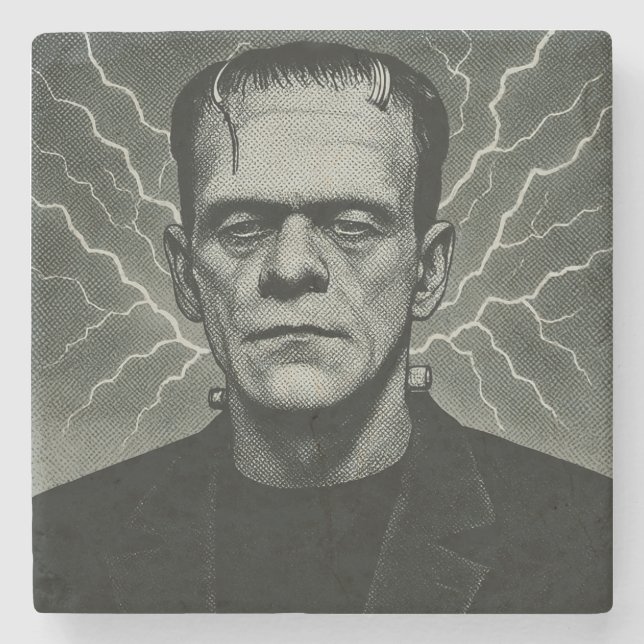 Porta-copo De Pedra Frankenstein Electricity Art (Frente)