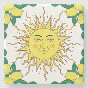 Porta-copo De Pedra Frutas Tropicais De Limão, Face Solar.