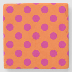 Porta-copo De Pedra Fuchsia bolinhas em laranja