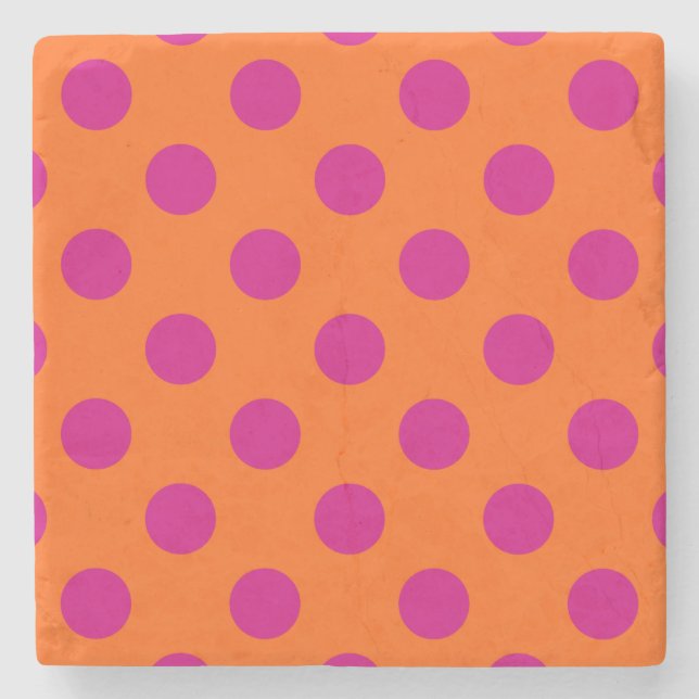 Porta-copo De Pedra Fuchsia bolinhas em laranja (Frente)
