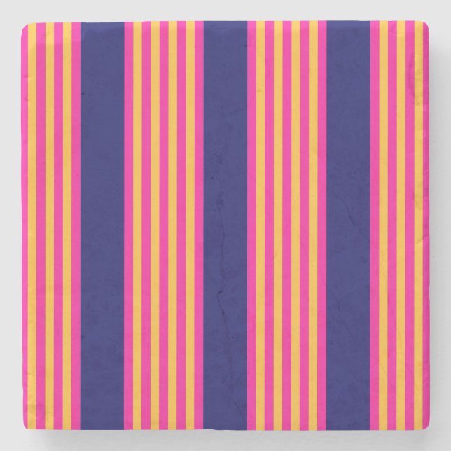Porta-copo De Pedra Fuchsia e listras amarelas com azul-marinho (Frente)
