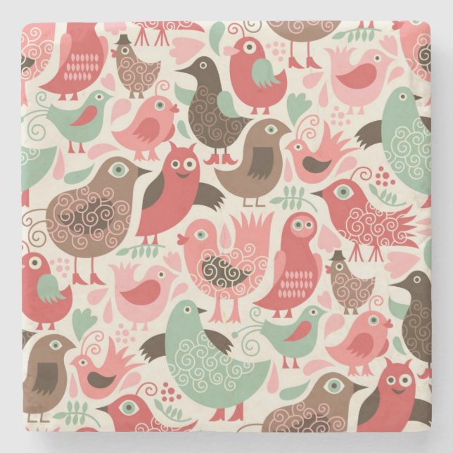 Porta-copo De Pedra fundo com pássaros bonitos (Frente)